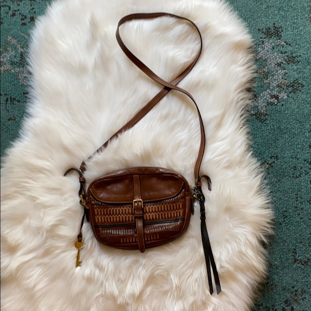 Fossil Leather Crossbody Purse Clutch Brown